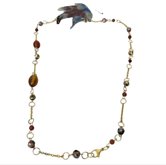 14k Gold Resin japanese maple Leaf Cloisonne Necklace - Picture 2 of 5